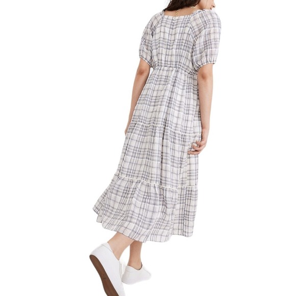 New Women’s Madewell Puff-Sleeve Faux-Wrap Tiered Midi Dress Size 10 - Picture 4 of 10